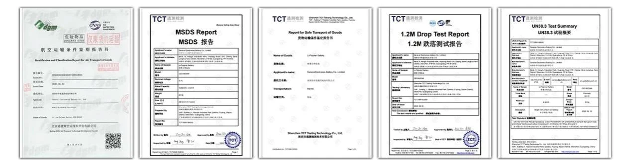 GEB Battery Certifications CE RoHS UN38.3